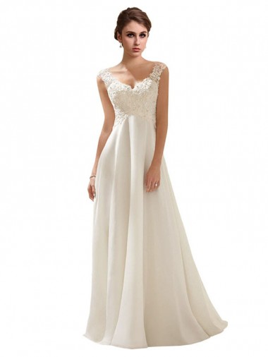 V-Neck Sweep Train Soft Chiffon & Lace Ivory Sleeveless Wedding Dress Darwin