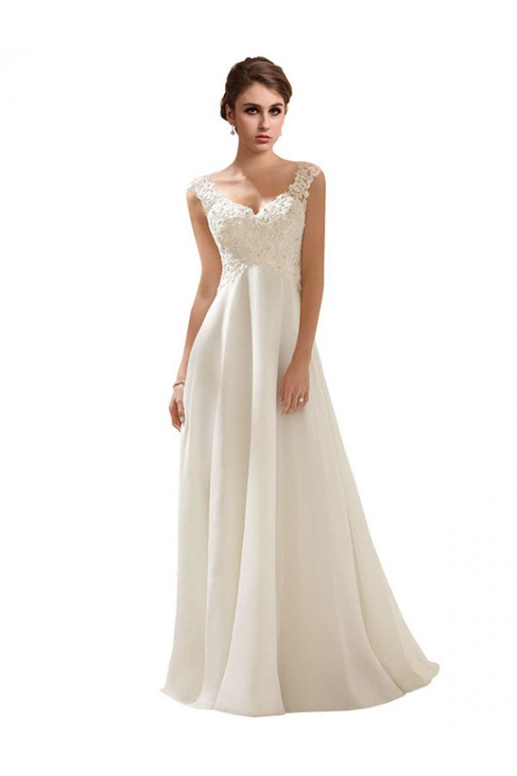 V-Neck Sweep Train Soft Chiffon & Lace Ivory Sleeveless Wedding Dress Darwin