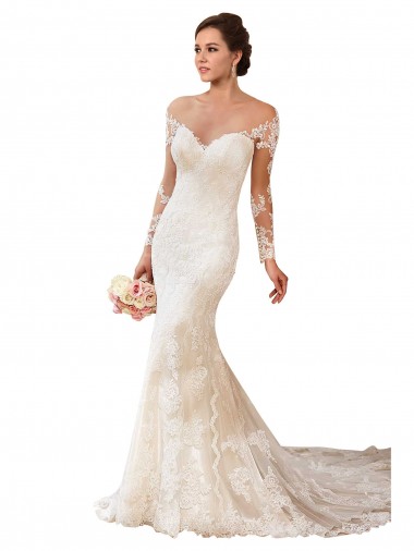 Sweetheart Chapel Train Lace Ivory Long Sleeves Wedding Gowns Darwin