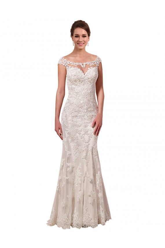 Illusion Neck Chapel Train Lace White Sleeveless Sexy Wedding Dress Darwin