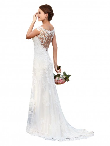 Illusion Neck Chapel Train Lace White Sleeveless Sexy Wedding Dress Darwin