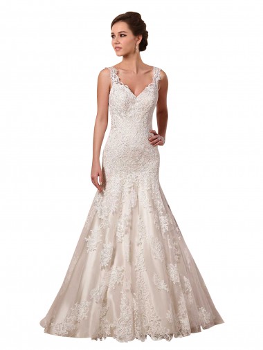 V-Neck Chapel Train Tulle & Lace Ivory Sleeveless Bridal Wedding Dress Darwin