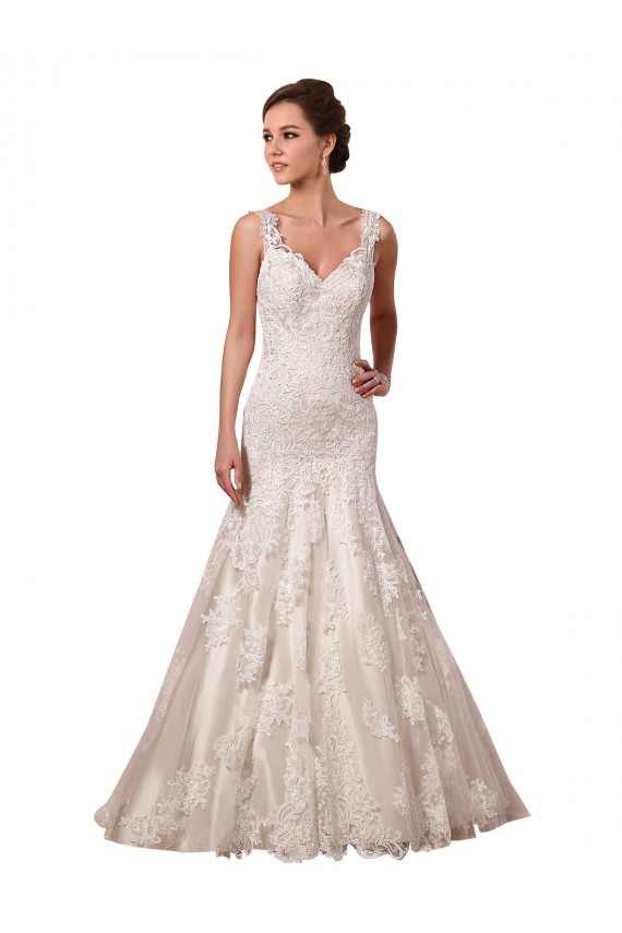 V-Neck Chapel Train Tulle & Lace Ivory Sleeveless Bridal Wedding Dress Darwin