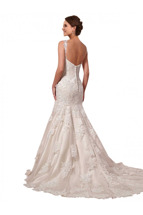 V-Neck Chapel Train Tulle & Lace Ivory Sleeveless Bridal Wedding Dress Darwin