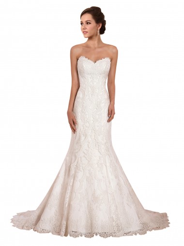 Sweetheart Chapel Train Lace Ivory Sleeveless Sexy Wedding Dress Darwin