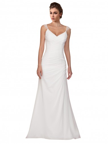 V-Neck Chapel Train Soft Chiffon Ivory Sleeveless Wedding Dress Darwin