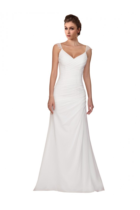 V-Neck Chapel Train Soft Chiffon Ivory Sleeveless Wedding Dress Darwin