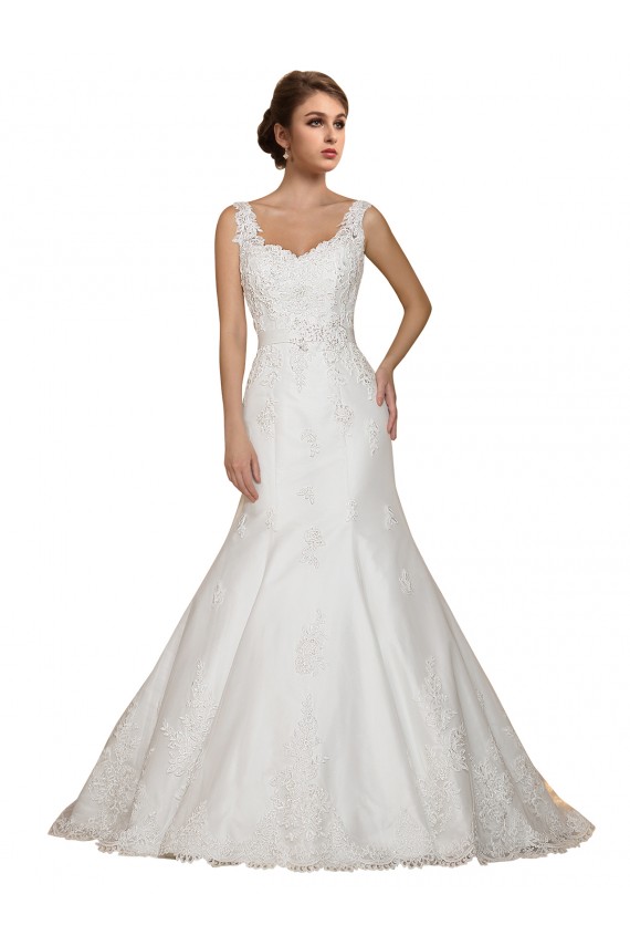 V-Neck Chapel Train Lace Ivory Cap Sleeves Wedding Dress Darwin