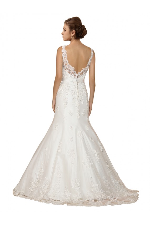 V-Neck Chapel Train Lace Ivory Cap Sleeves Wedding Dress Darwin