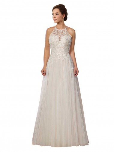 Illusion Neck Sweep Train Tulle Ivory Sleeveless Wedding Dress Darwin