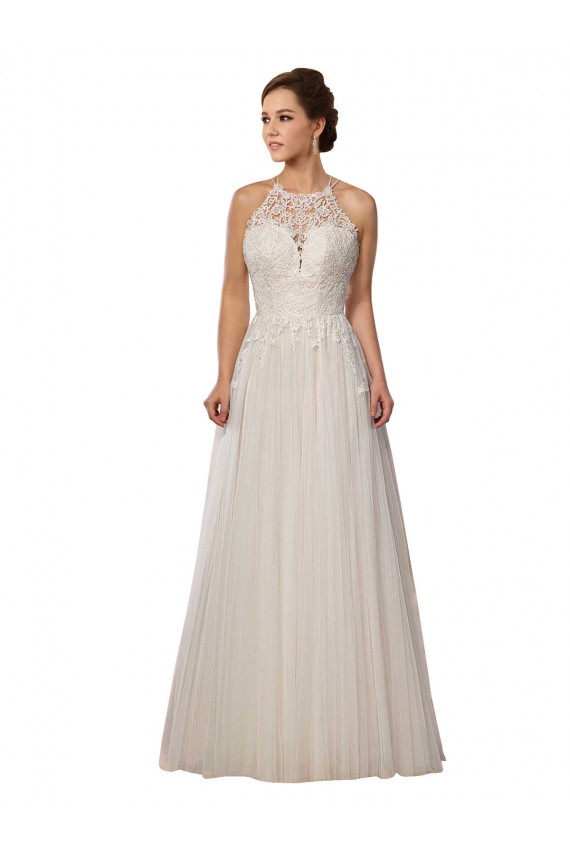 Illusion Neck Sweep Train Tulle Ivory Sleeveless Wedding Dress Darwin