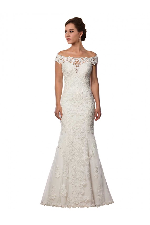 Off the Shoulder Chapel Train Lace Ivory Cap Sleeves Boho Wedding Dress Darwin