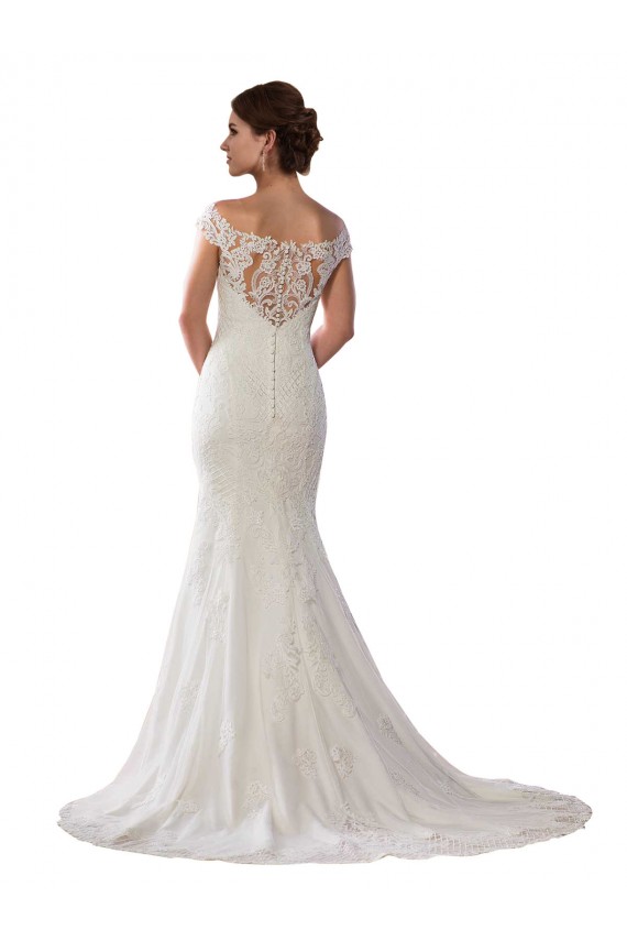 Off the Shoulder Chapel Train Lace Ivory Cap Sleeves Boho Wedding Dress Darwin