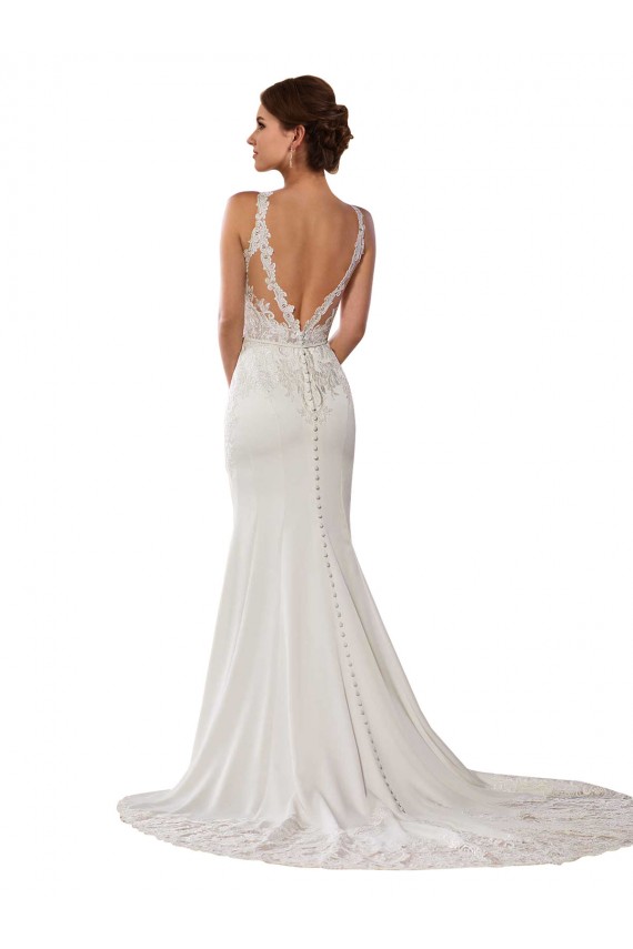 High Neck Chapel Train Lace Ivory Sheath Sleeveless Modern Wedding Dress Darwin