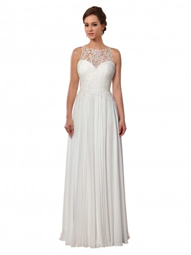 Illusion Neck Sweep Train Soft Chiffon Ivory Sleeveless Boho Wedding Dress Darwin