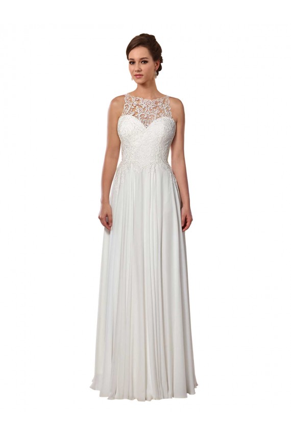 Illusion Neck Sweep Train Soft Chiffon Ivory Sleeveless Boho Wedding Dress Darwin