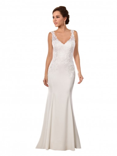 V-Neck Chapel Train Lace & Stretch Crepe Ivory Sleeveless Sexy Wedding Dress Darwin