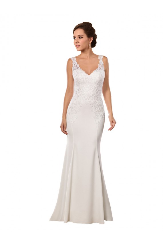 V-Neck Chapel Train Lace & Stretch Crepe Ivory Sleeveless Sexy Wedding Dress Darwin