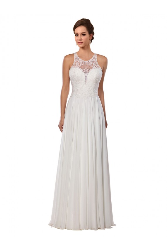 Illusion Neck Chapel Train Soft Chiffon Ivory Sleeveless Wedding Dress Darwin