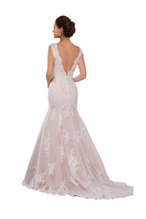 V-Neck Chapel Train Lace Ivory & Champagne Sleeveless Modern Wedding Dress Darwin