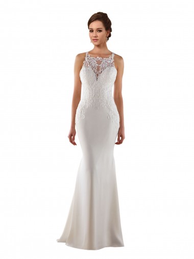 Sweetheart Sweep Train Lace & Stretch Crepe Ivory Sleeveless Modern Wedding Dress Darwin