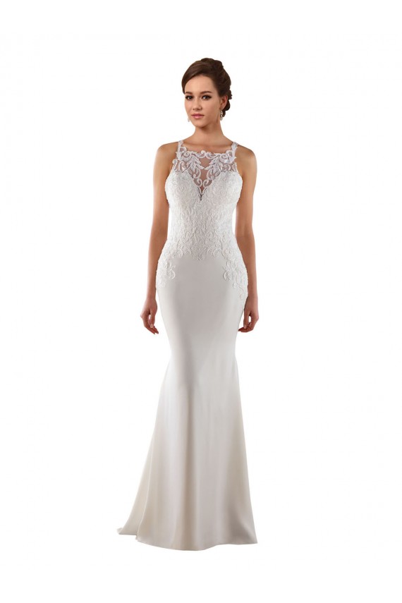 Sweetheart Sweep Train Lace & Stretch Crepe Ivory Sleeveless Modern Wedding Dress Darwin