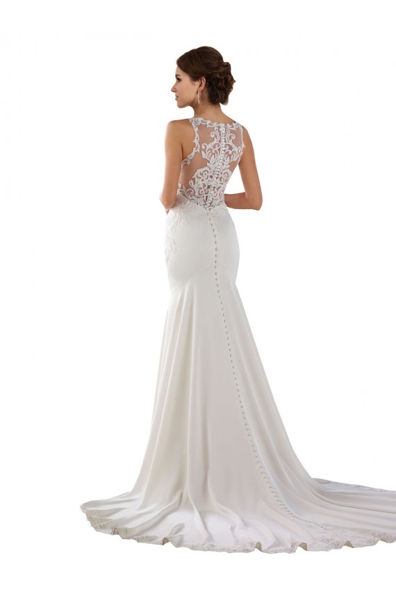 Sweetheart Sweep Train Lace & Stretch Crepe Ivory Sleeveless Modern Wedding Dress Darwin