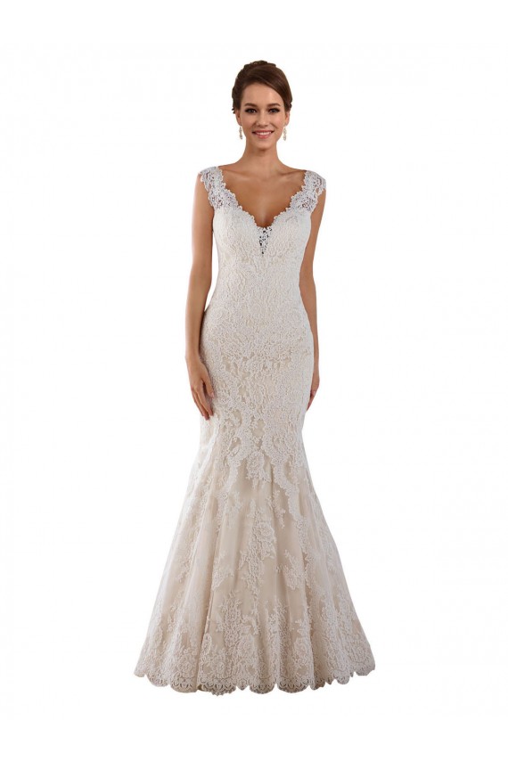 V-Neck Chapel Train Lace White Sleeveless Wedding Dress Darwin