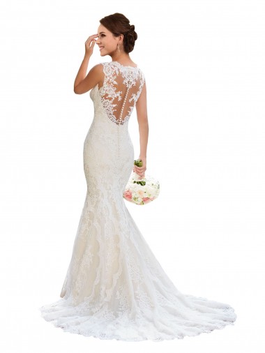 V-Neck Chapel Train Lace White Sleeveless Wedding Dress Darwin