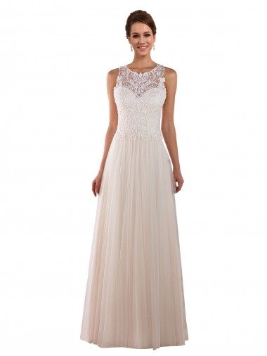 High Neck Chapel Train Tulle & Lace Ivory Sleeveless Boho Wedding Dress Darwin