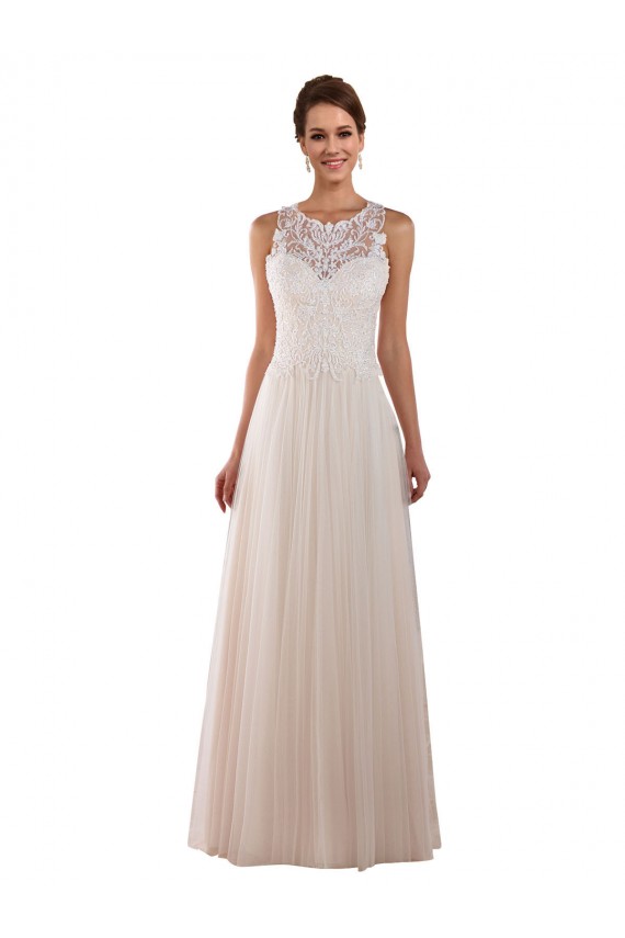 High Neck Chapel Train Tulle & Lace Ivory Sleeveless Boho Wedding Dress Darwin
