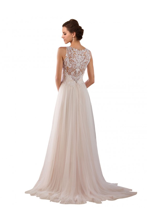 High Neck Chapel Train Tulle & Lace Ivory Sleeveless Boho Wedding Dress Darwin