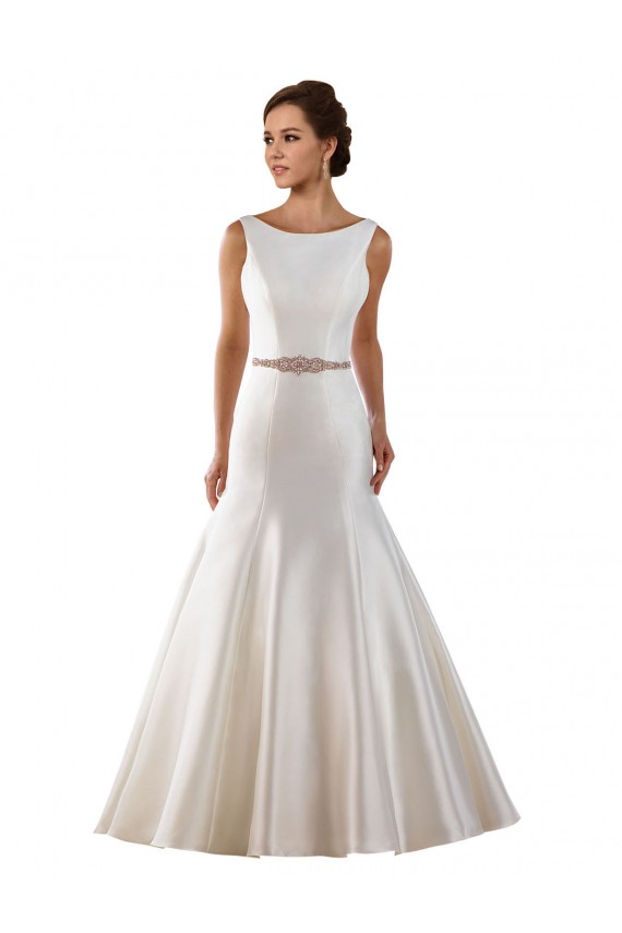 Bateau Neck Chapel Train Satin Ivory Sleeveless Modern Wedding Dress Darwin