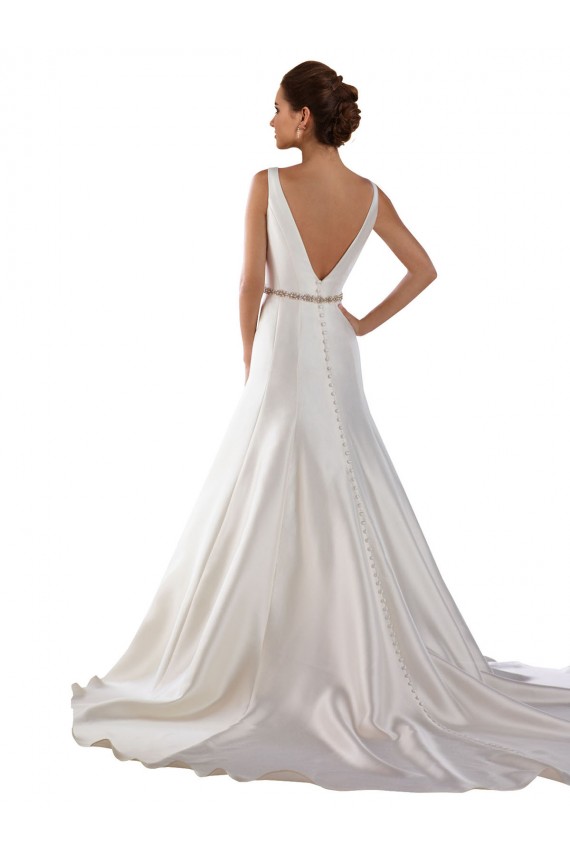 Bateau Neck Chapel Train Satin Ivory Sleeveless Modern Wedding Dress Darwin