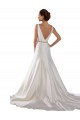 Bateau Neck Chapel Train Satin Ivory Sleeveless Modern Wedding Dress Darwin