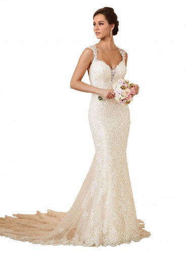Sweetheart Chapel Train Lace Ivory Sleeveless Modern Wedding Dress Darwin