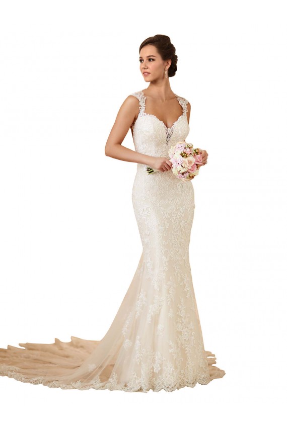 Sweetheart Chapel Train Lace Ivory Sleeveless Modern Wedding Dress Darwin