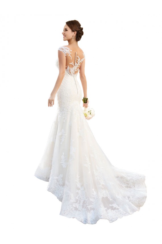 Illusion Neck Chapel Train Lace White Cap Sleeves Wedding Dress Darwin