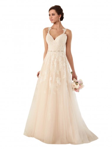 Sweetheart Chapel Train Tulle & Lace Ivory A-Line Sleeveless Wedding Dress Darwin