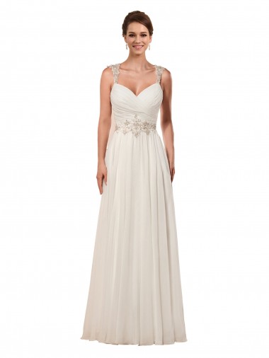 Sweetheart Chapel Train Soft Chiffon Ivory Sheath Sleeveless Wedding Dress Darwin