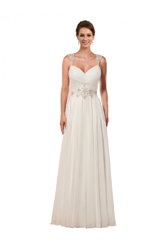Sweetheart Chapel Train Soft Chiffon Ivory Sheath Sleeveless Wedding Dress Darwin