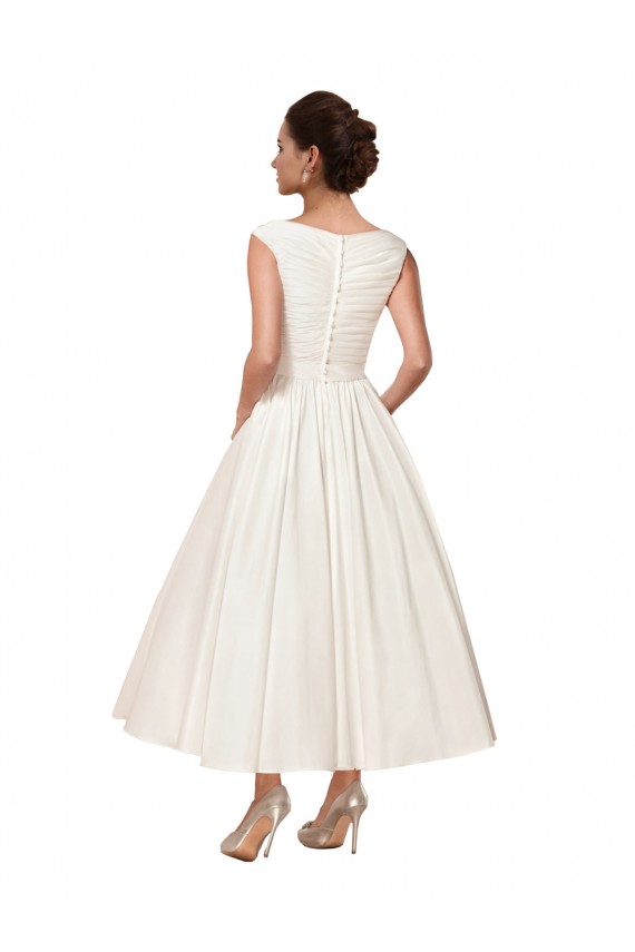 V-Neck Ankle Length Satin Ivory Sleeveless Wedding Dress Darwin