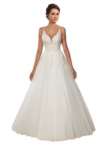 Spaghetti Straps Chapel Train Tulle & Lace Ivory Sleeveless Boho Wedding Dress Darwin