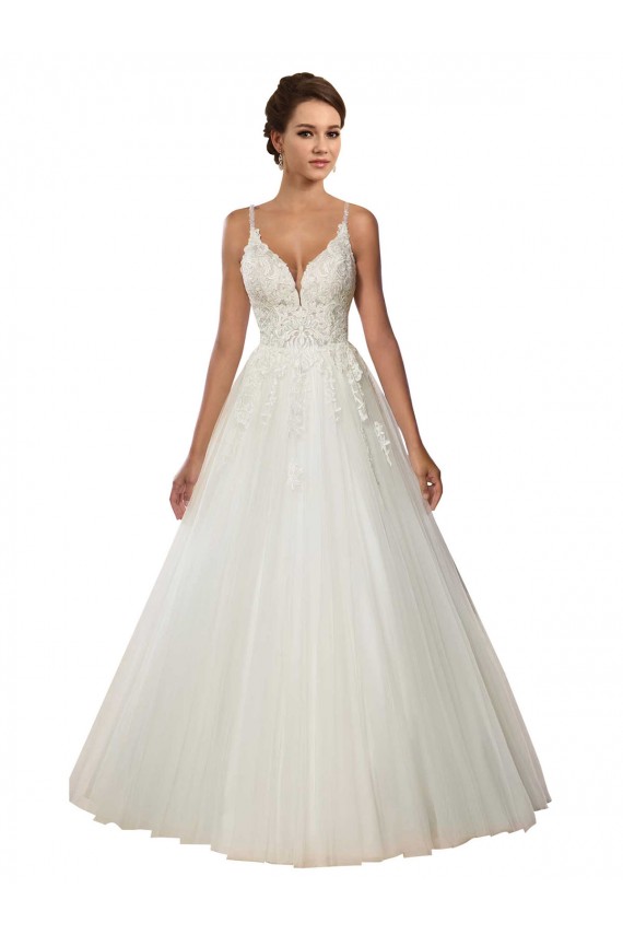Spaghetti Straps Chapel Train Tulle & Lace Ivory Sleeveless Boho Wedding Dress Darwin