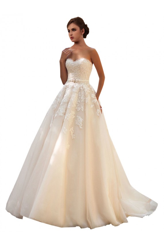 Sweetheart Chapel Train Tulle & Lace Ivory & Champagne Ball Gown Sleeveless Wedding Dress Darwin