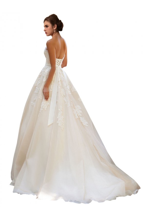 Sweetheart Chapel Train Tulle & Lace Ivory & Champagne Ball Gown Sleeveless Wedding Dress Darwin