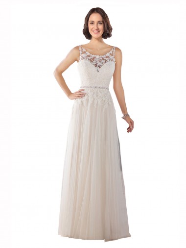 Illusion Neck Sweep Train Tulle Ivory & Champagne Sleeveless Boho Wedding Dress Darwin