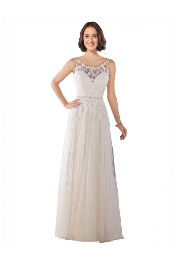 Illusion Neck Sweep Train Tulle Ivory & Champagne Sleeveless Boho Wedding Dress Darwin
