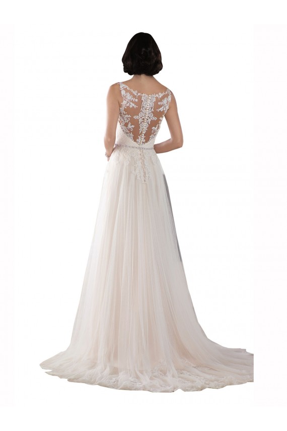 Illusion Neck Sweep Train Tulle Ivory & Champagne Sleeveless Boho Wedding Dress Darwin