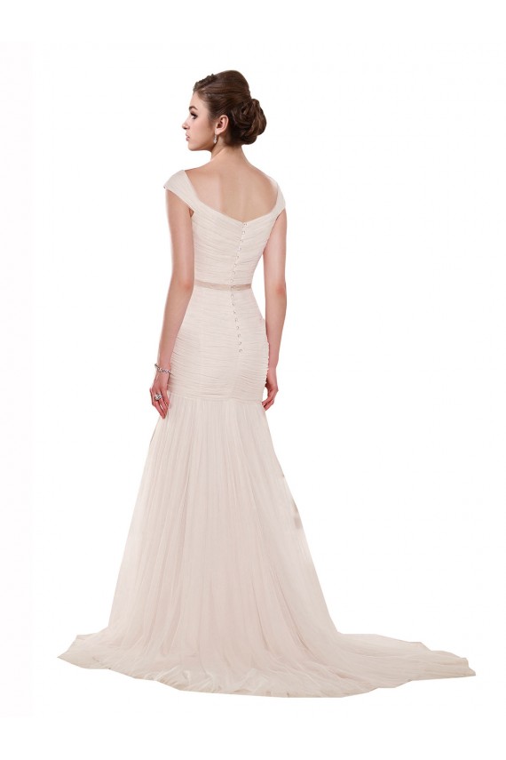 Off the Shoulder Chapel Train Tulle Ivory Sleeveless Beach Wedding Dress Darwin